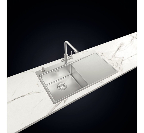 Mesada Bacha Simple Acero Inox Tramontina Desing 86x52 Cm Color Plateado