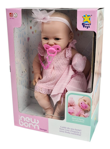 Boneca Bebê Abre Fecha Os Olhos New Born - Diver Toys