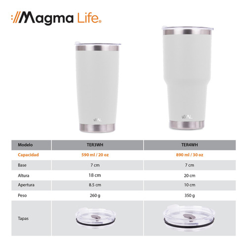 Magma Life Termo Para Café, Botella Térmica De Acero Inoxidable 20 Oz (590 Ml): Contiene Tapa Hermética Antiderrames, Garantiza La Temperatura Deseada Sin Preocupaciones (blanco)