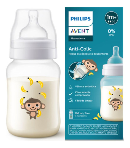 Mamadeira Anti-colic Clássica Macaco 260 Ml Avent