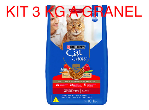 Kit 3 Kg Ração A Granel Cat Chow Adultos Defense Plus Carne