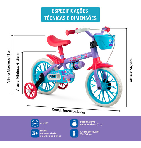 Bicicleta Infantil Para Menina Com Rodinhas Aro 12 Stitch