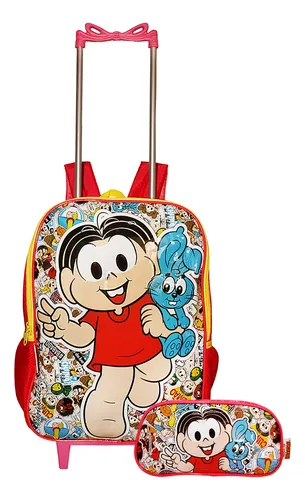 comprar Mochila Turma Da Monica Cebolinha Infantil Rodinhas Estojo 