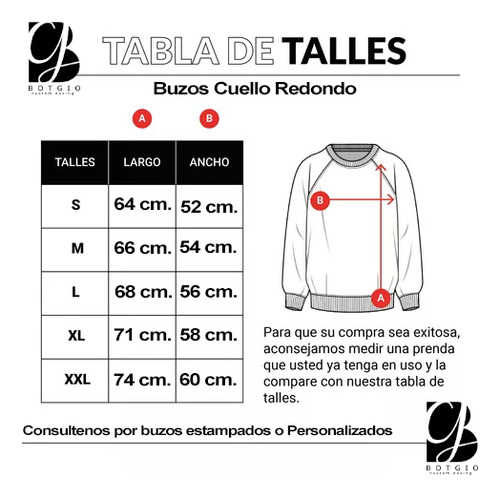 Buzo Liso / Personalizado Cuello Red. Frisa Invisible Botgio