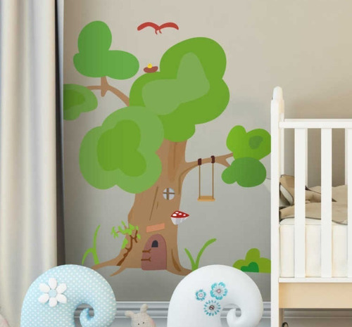 Vinil Decorativo Infantil Árbol Infantil Columpio Para Pared