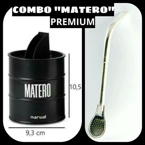 Combo Matero !bombilla Pico Rey Inoxidable+yerbera Matero !