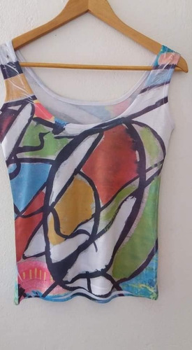 Musculosa Remera Diseño Abstracto Colores Con Etiqueta