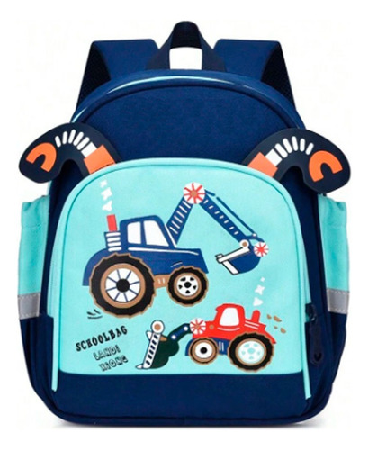 Mochila Jardín Infantil Escolar Resistente Dibujos Niños Azul Oscuro Liso