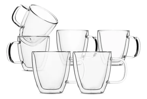 comprar Jogo 06 Xícaras Café Chá Vidro Parede Dupla 200ml Com Alça