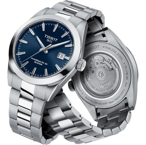 Relógio Tissot Powermatic T127.407.11.041.00 80 Silicium Cor da correia Prateado Cor do bisel Prateado Cor do fundo Azul