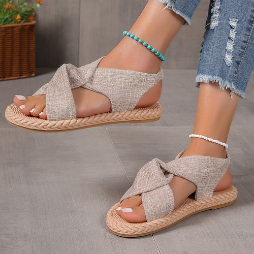 Sandalias Elásticas Con Correa Cruzada Para Mujer, Zapatos C
