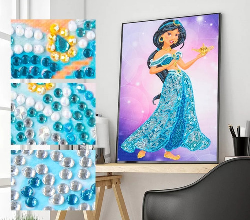 Pintura Com Diamantes- Diy 5d Strass- Princesa Jasmine-30x40