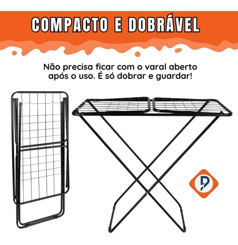 Imagem 4 de 8 de Varal De Chão Com Abas Dobrável Reforçado Preto 16,5kg