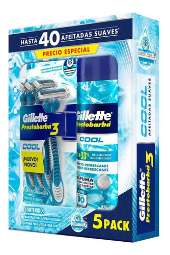 Rastrillos Desechables Gillette Prestobarba3 Cool 4 Rastrillos + Espuma De Afeitar 150g