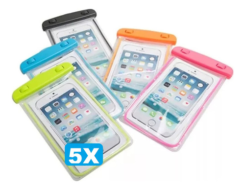 Kit C/ 5 Capa Capinha Celular Prova D'água Impermeável Chuva