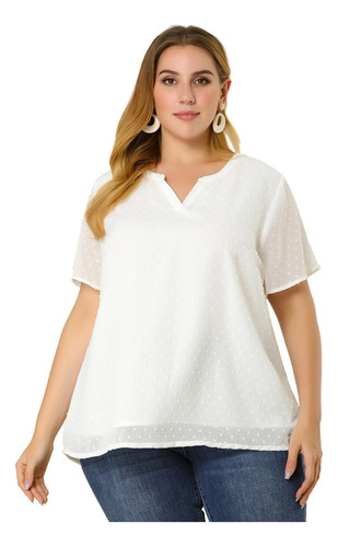 Blusa Talla Grande Tops Lunares Camisa De Cuello Con Muescas