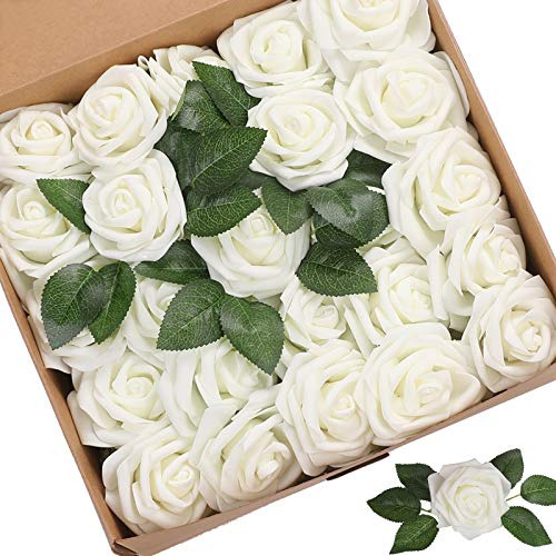 Rosas Artificiales 25pcs Rosas Blancas Decoración De B...