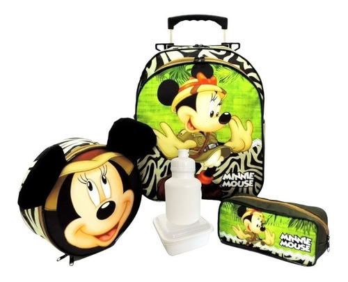Kit Mochila Infantil Minnie Mouse Safari Rodinhas Tam M F5