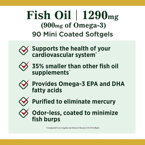 Nature's Bounty Odor-less Mini Fish Oil 1290mg Omega-3 900mg Sabor Sem sabor