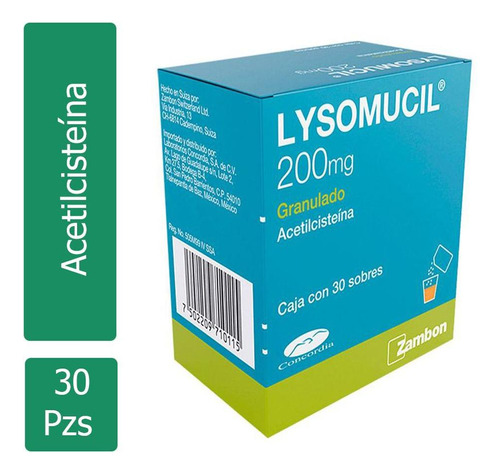 Lysomucil 200 Mg Polvo Efervescente Caja Con 30 Sobres