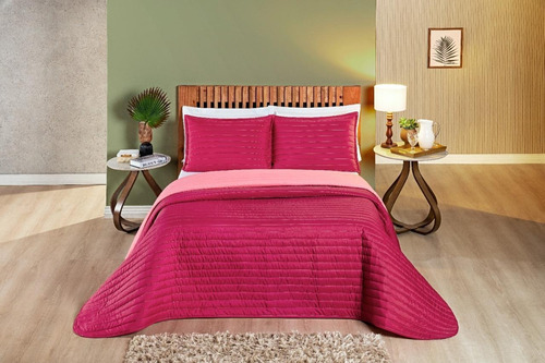 Conjunto De Cama Casal Dupla Face 200 Fios Rosa