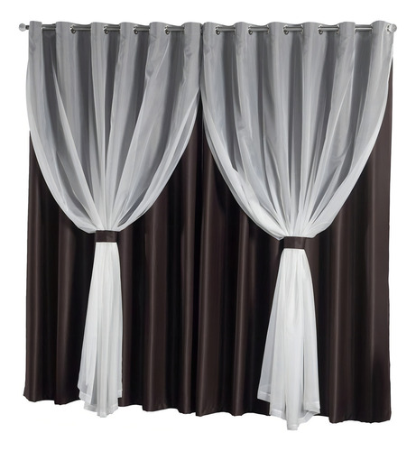 Cortina Blackout Com Voil 3,00x2,50 Tabaco Quarto Sala