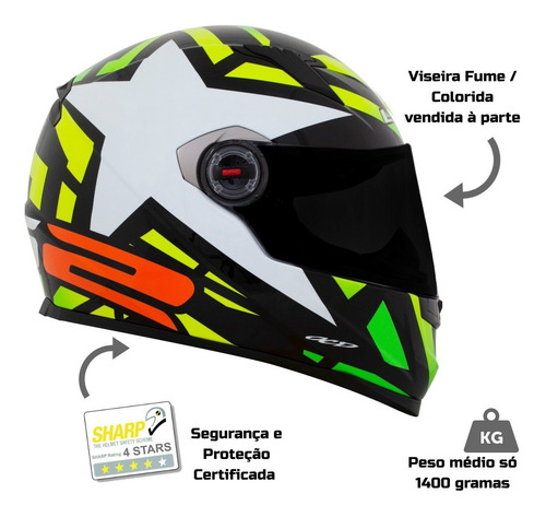 Capacete Ls2 Ff358 Starwar Amarelo Fluo Sharp 4 Estrelas