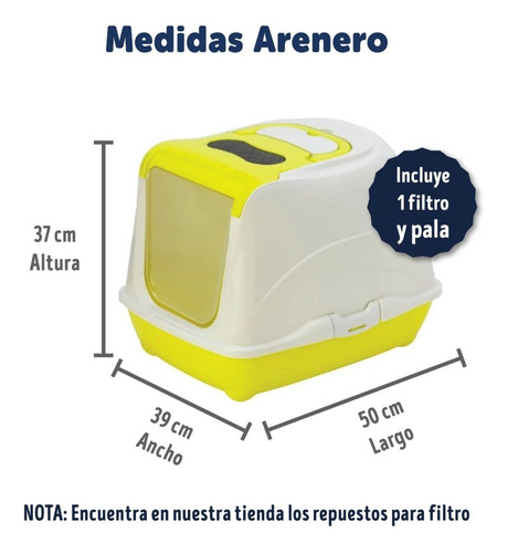 Arenero Para Gato Cerrado Anti Olores Incluye Filtro Y Pala