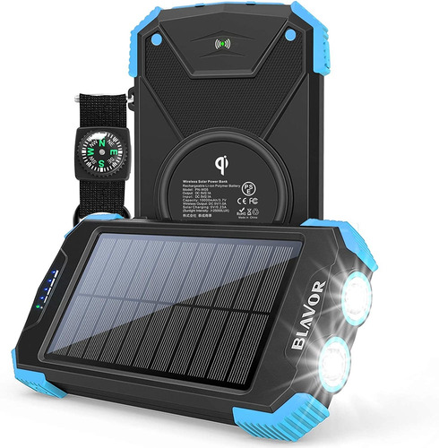 Cargador Portatil Inalambrico Blavor Con Carga Solar-celeste