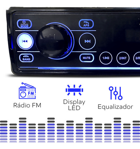 Rádio Som Automotivo Mp3 C/ Bluetooth 2 Usb's Aux Pen Drive