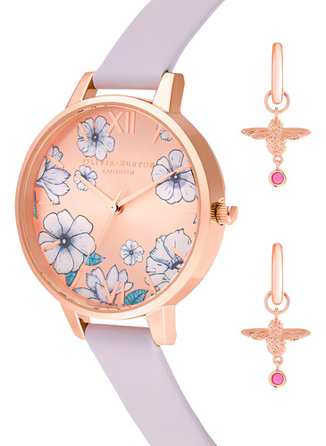 Set Reloj Aretes Olivia Burton Cristales Obgset156 Bloom