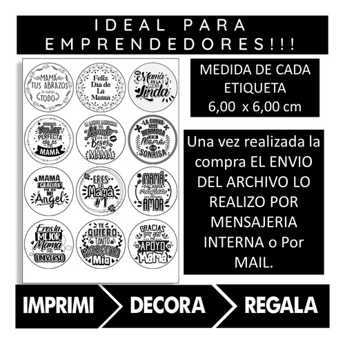 Imagen 4 de 4 de Kit Imprimible 02 Blanco Negro Dia De La Madre Emprendedores