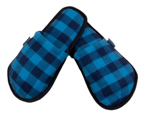 Pantufla Estampado Cuadros Azul, Ptu0763, Para Dama, Twins