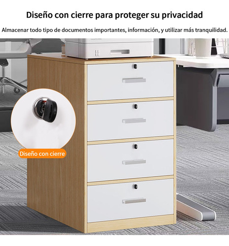 Muebles Archivero Madera Vertical 4 Gavetas Para Oficina Roble/blanco