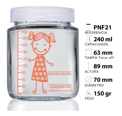 Imagem 2 de 2 de 10 Potes De Vidro Leite Materno, Graduação 200ml - Menininha
