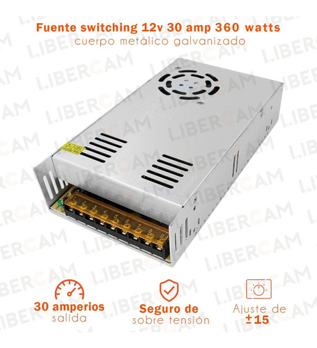 Imagen 3 de 10 de Fuente Switching 12v 30a 30amp Regulada Metalica Tira Led Cc