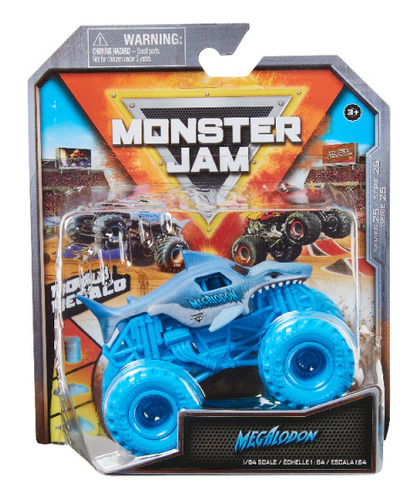 Monster Jam Camión De Metal Escala 1:64 Auto Monstruo Color Megalodon Ruedas Celestes