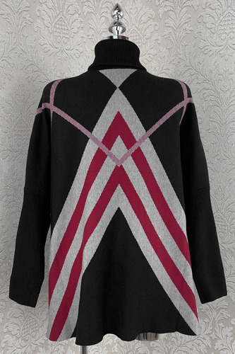 Sueter Largo Oversize Tejido Punto Stretch Cuello Alto Rayas