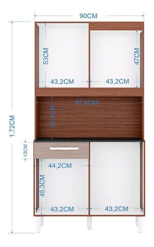 Imagen 2 de 3 de Alacena Mueble Auxiliar Cocina Carine 4 Puertas Cap /alme