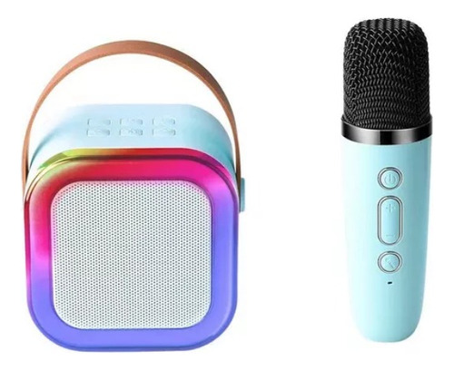 Caixinha De Som Karaokê Iantil Bluetooth Microfone Rgb Cor Azul-claro