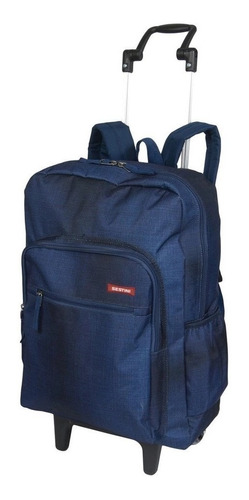 Mochila Sestini Jeans Bolsos Reforçada G Rodinhas + Estojo