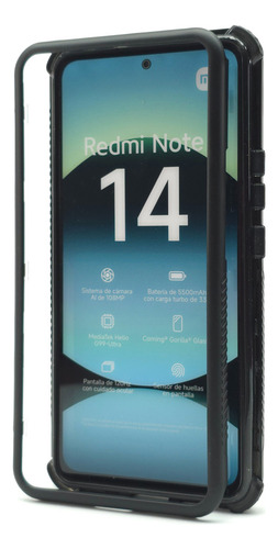 Funda 3 En 1 Para Redmi Note 14 4g Case Uso Rudo Protector Negro Redmi Note 14 4g