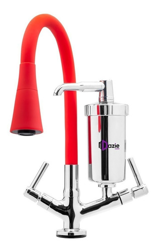 Torneira Com Filtro Gourmet Bancada Mesa Bica Flexível Giratório Cone Pia Cozinha 2 Modos de Jato Silicone Emborrachada 1/4 de Volta Cone Vermelho Pro Saúde Blindado Luxo - Dazie Metais