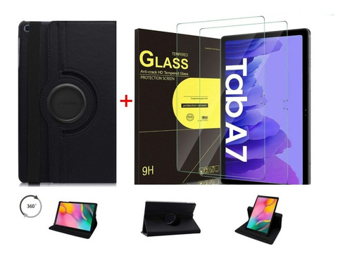 Imagem 1 de 6 de Capa Case Giratória+ Película Vidro Galaxy Tab A7 T500 T505