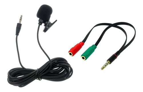 Microfone Lapela Cabo 3m C/ Adaptador P3 Para Celular Live