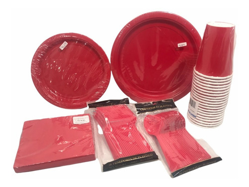 Súper Kit Desechables Carton P 60 Platos Vasos Serv Cub