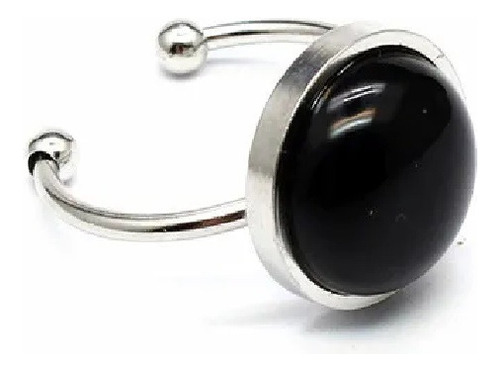 Anillo Con Piedra Negra Ágata Acero Inoxidable