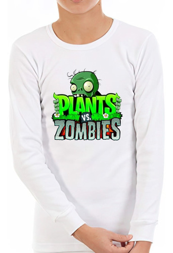 Polera Manga Larga Niño Juego Plants Vs. Zombi  100%algodón 