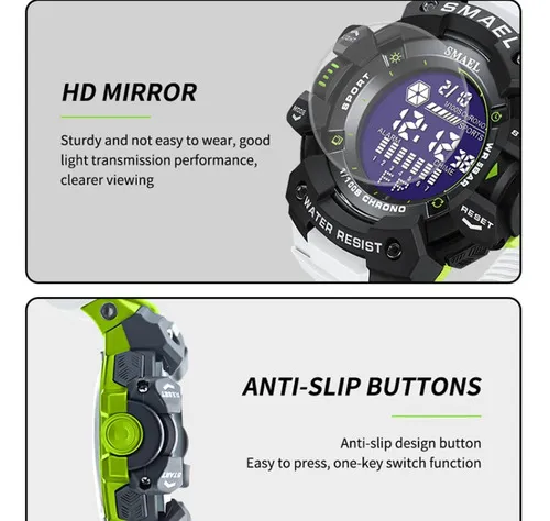 Smael Reloj Digital De Lujo Impermeable Para Hombre Color De La Correa Blanco Y Verde