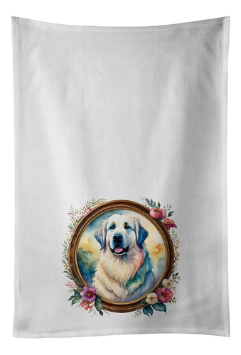 Great Pyrenees And Flowers Kitchen Towel Set Of 2 White Dish